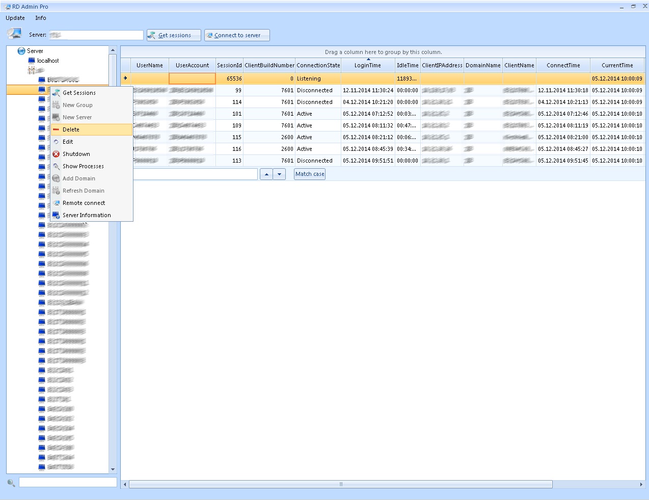 all functions of tsadmin under Windows 2012