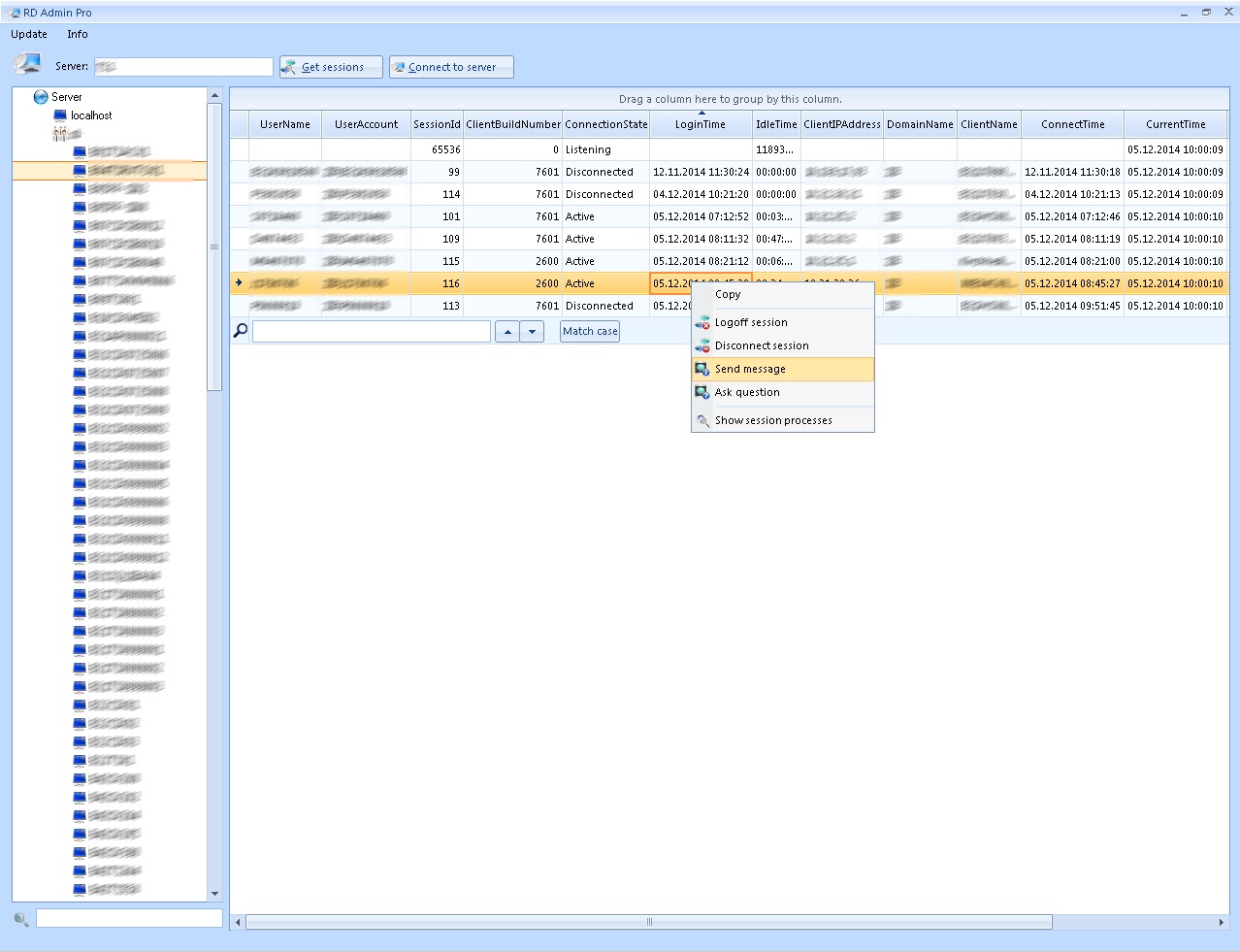 Managing Terminals Server sessions